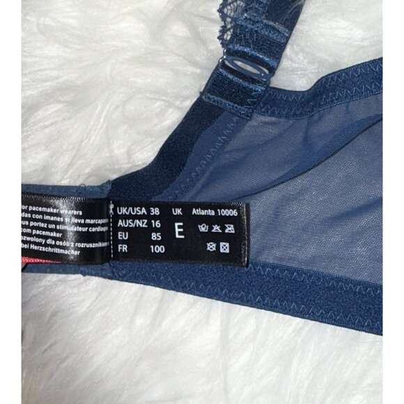 Cleo Panache Atlanta 10006 Plunge Bra Lace Unpadded Underwire Womens 38E Blue - Picture 6 of 6